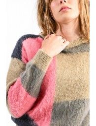 Color block sweater and fluffy knit