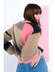 Color block sweater and fluffy knit