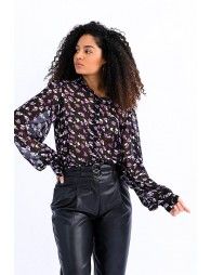 Floral veil shirt with balloon sleeves
