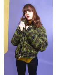Tartan print puffer coat
