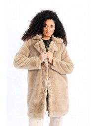 Faux-Fur Coat With Wide Lapels