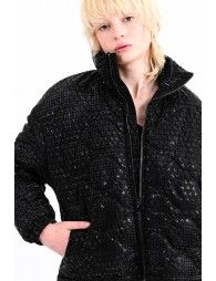 Puffer down jacket with houndstooth pattern