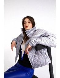 Puffer down jacket with houndstooth pattern