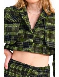 Cropped tartan blazer