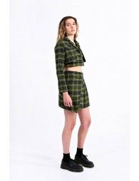 Cropped tartan blazer