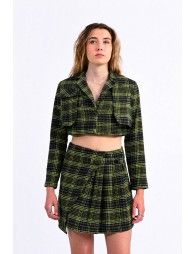 Cropped tartan blazer