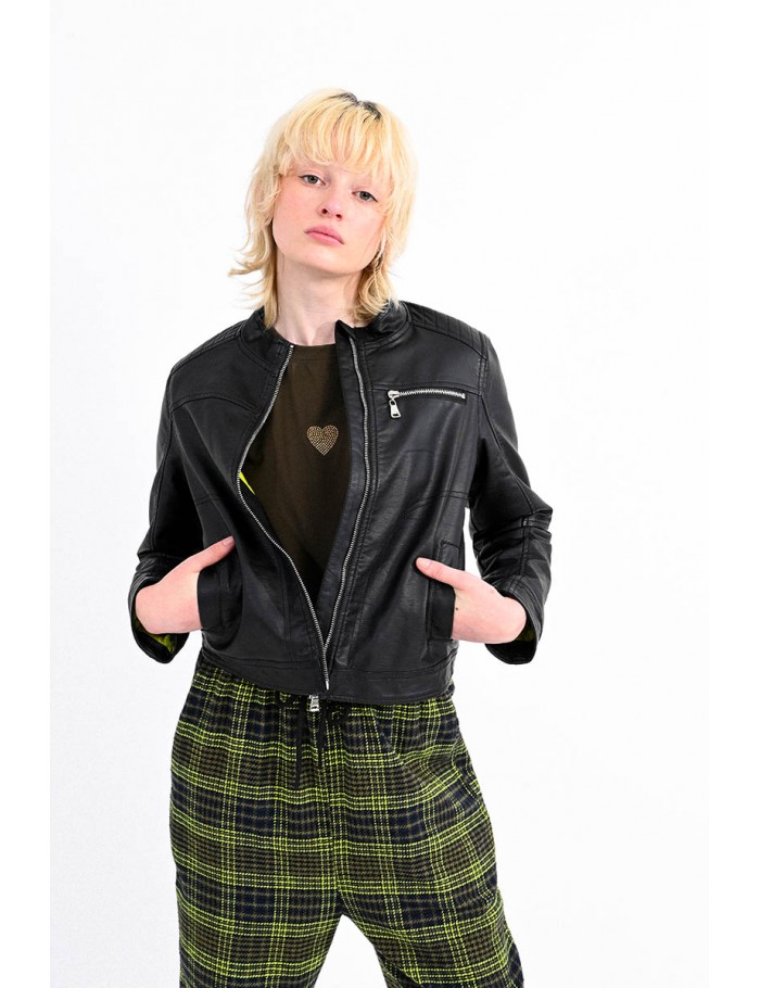 Faux leather bomber jacket