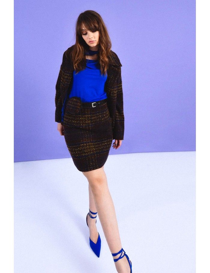 Plaid Mini skirt with belt and pouch