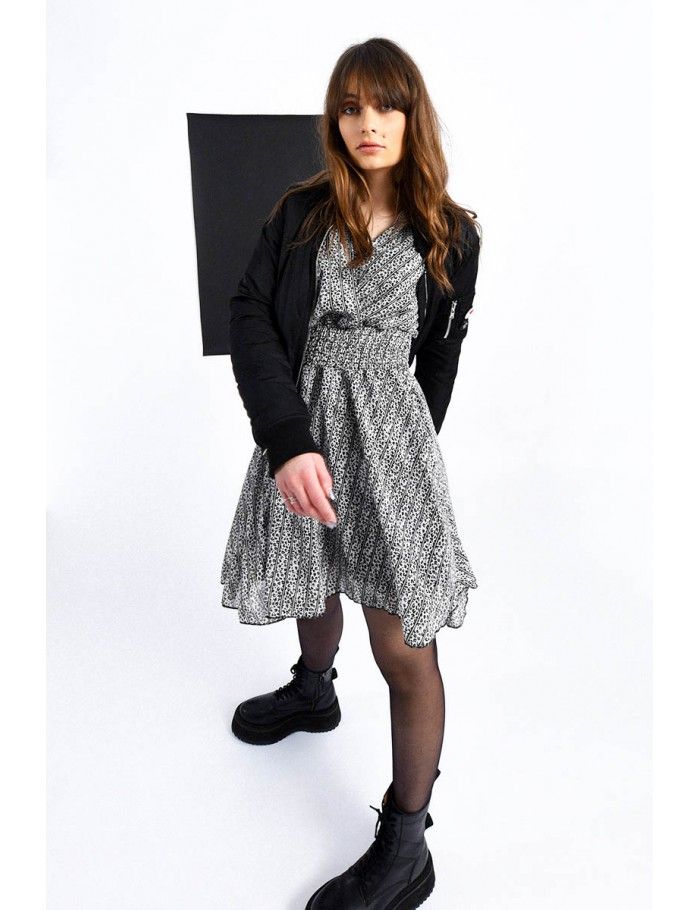 Printed dress with smocked waist