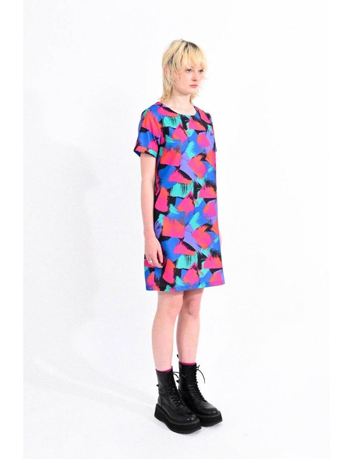 Mini dress in color block print