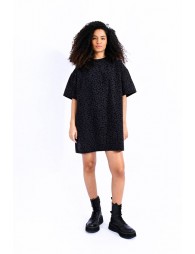 Leopard printed denim dress