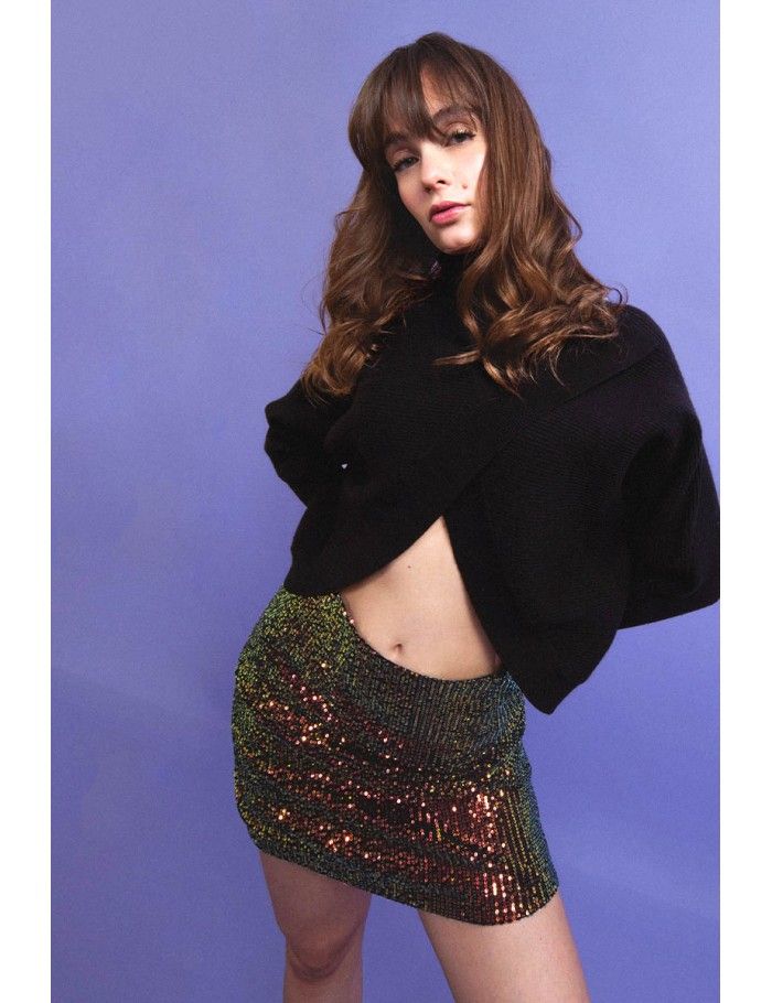 Double-breasted turtleneck sweater