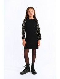 Sweater dress with sequin sleeves