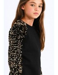 Sweater dress with sequin sleeves