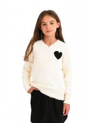 V-neck sweater, heart pattern