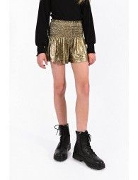 Lamé shorts with smocked waistband