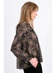 Graphic blouse, shirred collar