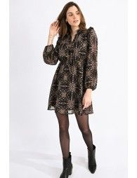 Printed dress with puff sleeves