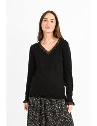 V-neck sweater with ribbon trim