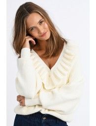 Ruffled v-neck jumper