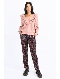 Ruffled v-neck jumper