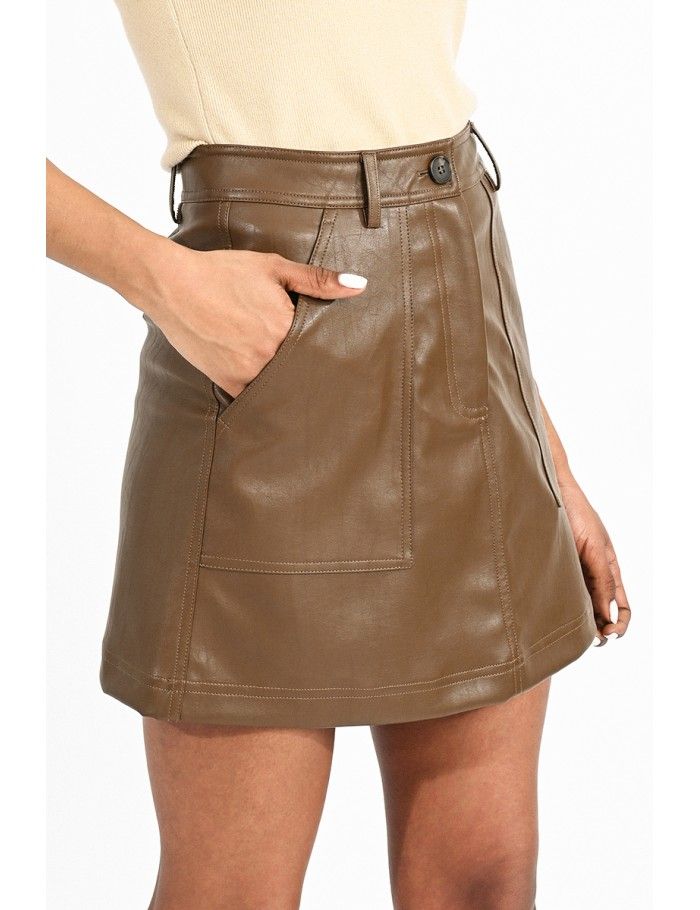 Tan leather sales mini skirt