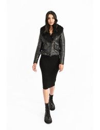 Biker jacket with faux fur collar