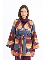 Abrigo estilo kimono con estampado y lazada