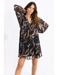 Mini dress, V-neck and puff sleeves