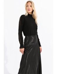 High collar sweater with ribbon trim
