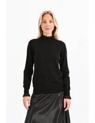 High collar sweater with ribbon trim