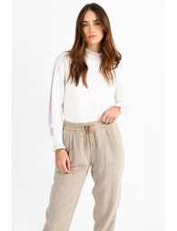 High collar sweater with ribbon trim