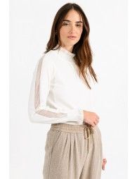 High collar sweater with ribbon trim