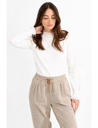 High collar sweater with ribbon trim