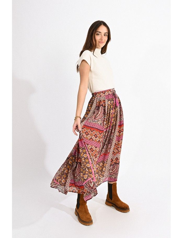 Patchwork printed maxi skirt