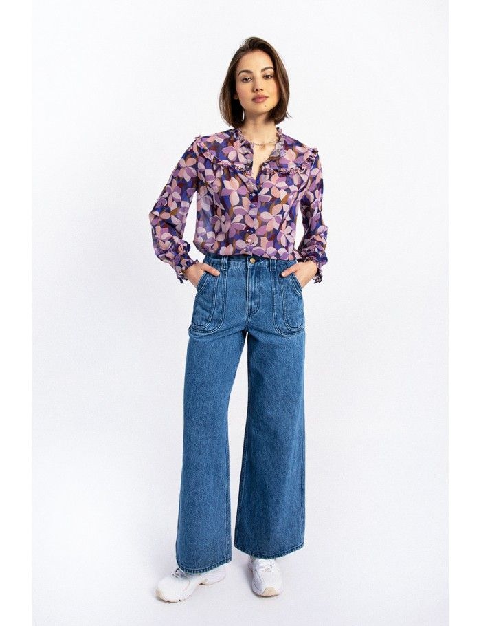 Wide leg denim pants