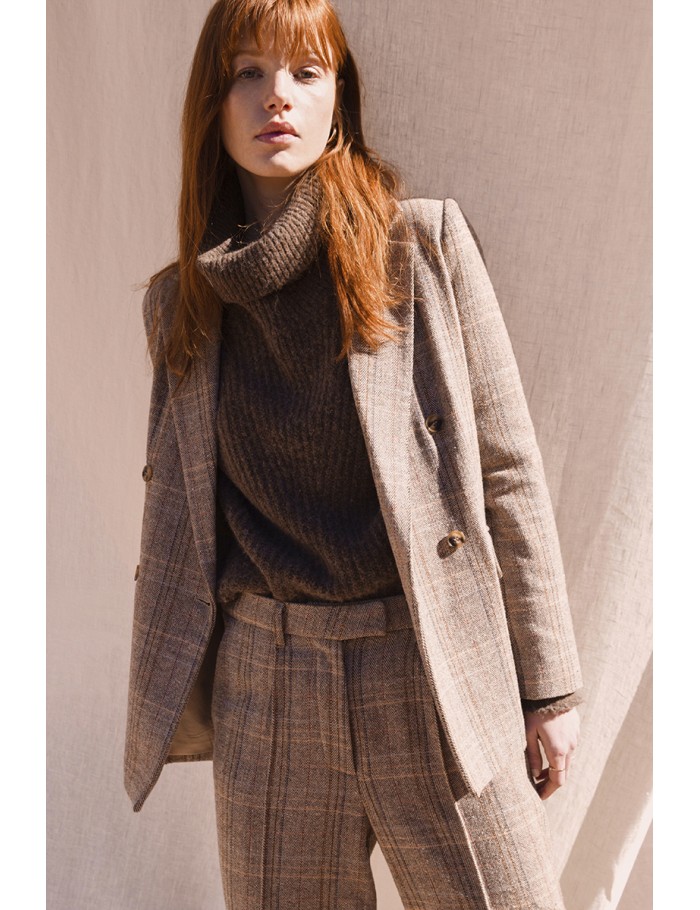 Double-breasted herringbone blazer