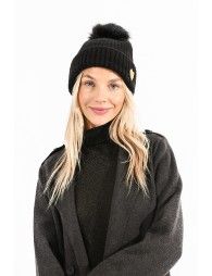 Sequin heart and pompom beanie