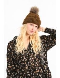 Sequin heart and pompom beanie