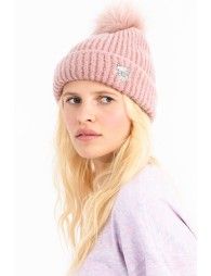 Sequin heart and pompom beanie
