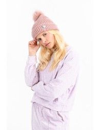 Sequin heart and pompom beanie