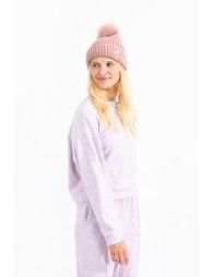 Sequin heart and pompom beanie