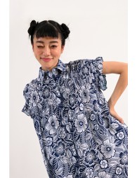Gathered printed shirt dress