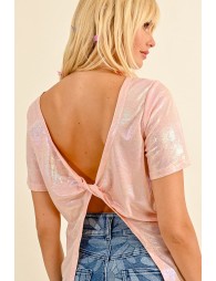 Pearly twisted back tee