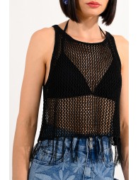 Cropped tank top with fringe