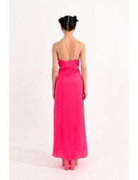 Cowl-neck long satined dress
