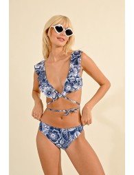 Top de bikini de triangulo, con volantes y estampado floral 