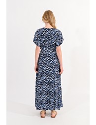 Long V-neck printed dress