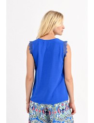 Tank top with lace shoulder band