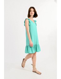 Straight dress with ruffled band